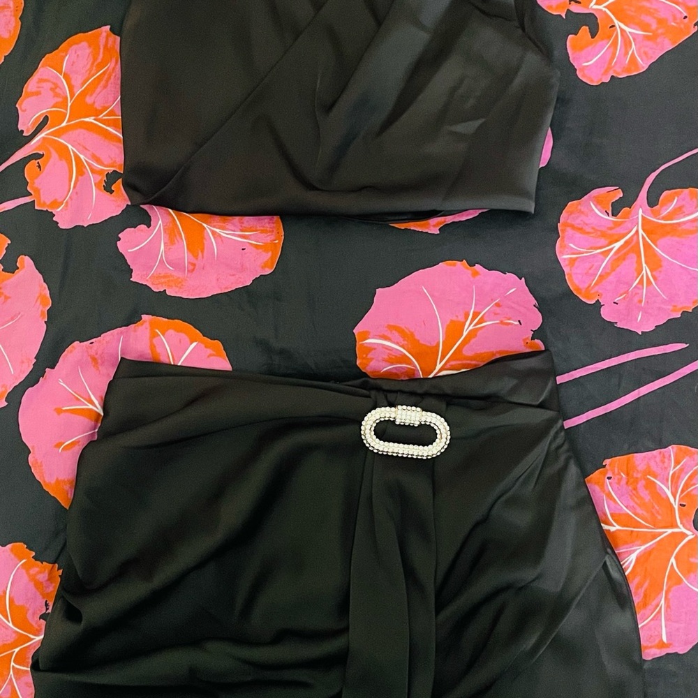 Missguided Peace + Love Black Satin Rhinestone Embellished Cruise wear Set NWT
